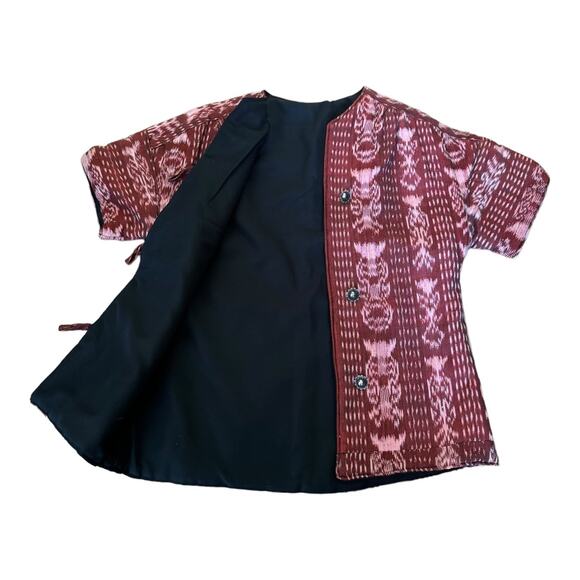 OOAK Quilted Patterened top jacket Short sleeves button front round neck medium - Picture 11 of 13